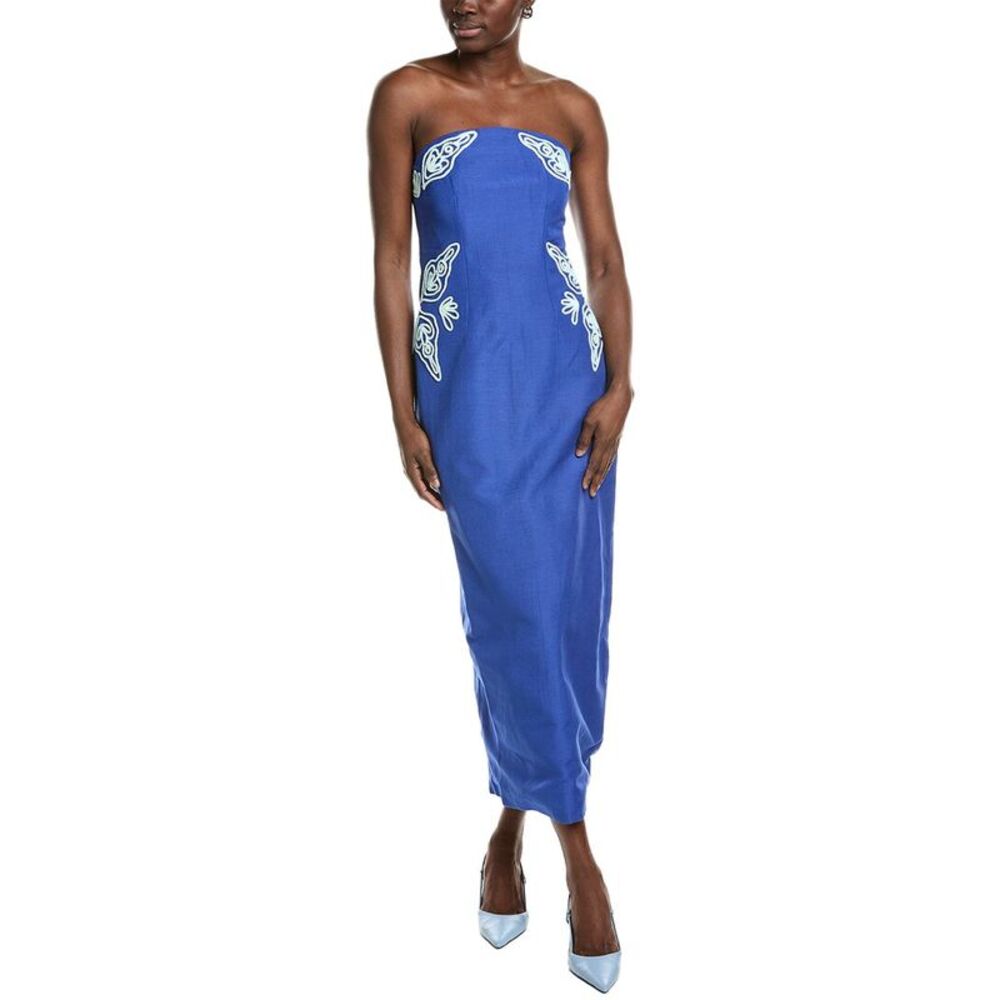 Elegant Blue Strapless Midi Dress